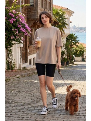 Lela Streç Oversize Fit Bisiklet Yaka T Shirt Bayan T Shirt 5865911