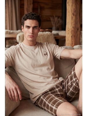 Buratti Kareli Pamuklu Regular Fit Şortlu Pijama Takımı Erkek Pijama Takımı 6572022