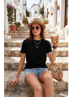 Lela Pamuklu Oversize Fit Bisiklet Yaka T Shirt Bayan T Shirt 5866097