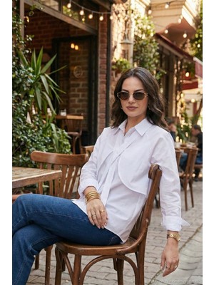 Lela Pamuklu Relaxed Fit Bağlama Detaylı Gömlek Bayan Gömlek 6925408
