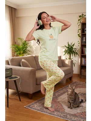 Lela % 100 Pamuk Regular Fit Desenli Bisiklet Yaka Pijama Takımı Bayan Pijama Takımı 65790784