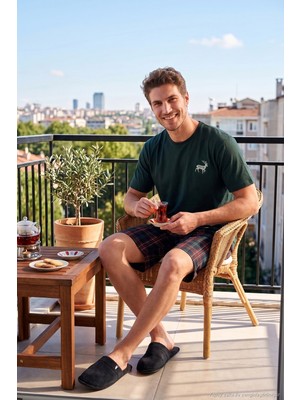 Buratti Kareli Pamuklu Regular Fit Şortlu Pijama Takımı Erkek Pijama Takımı 6572022