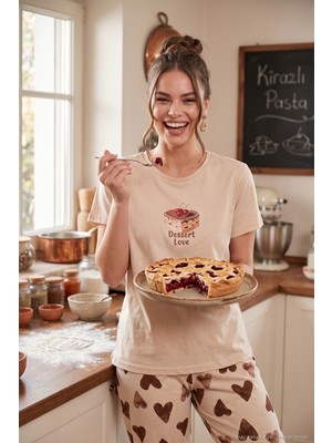 Lela Pamuklu Regular Fit Desenli Bisiklet Yaka Pijama Takımı Bayan Pijama Takımı 65790784
