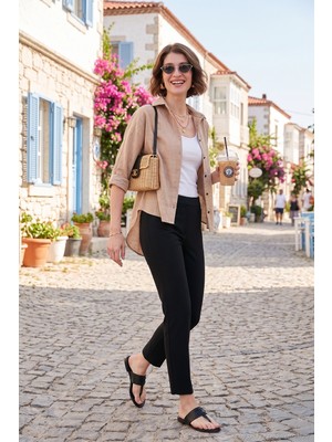 Lela Oversize Fit Önü Kısa Arkası Uzun Truvakar Kol Gömlek Kadın Gömlek 5866116