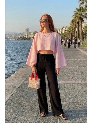 Lela Pamuklu Comfort Fit Yüksek Bel Geniş Paça Pantolon Bayan Pantolon 668YP5540