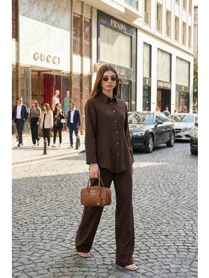Lela Regular Fit Klasik Yaka Belden Oturan Gömlek Takım Bayan Takım 6928872
