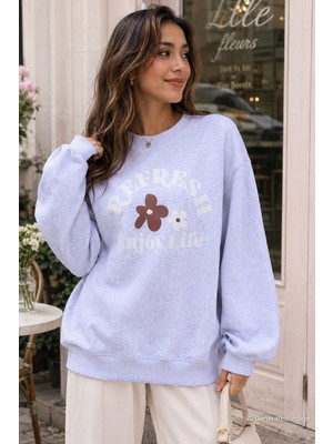 Madmext Karmelanj Bisiklet Yaka Baskılı Sweatshirt MG1572