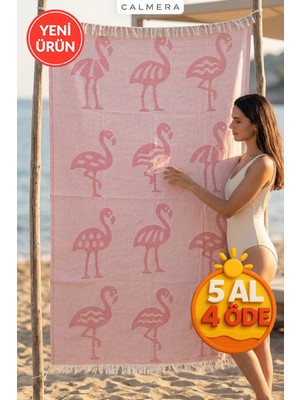 Calmera Riva Jakarlı Peştemal | Yıkanmış - Doğal Pamuk | Plaj Deniz, Havuz Havlusu | Pembe - Flamingo