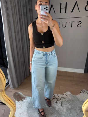 Bahar Mavi Yüksek Bel Balon Fit Kadın Jean Pantolon