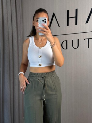 Bahar  Düğme Detaylı Fitilli Crop Atlet