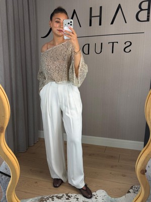 Bahar Vizon Payetli File Örgü Salaş Kadın Bluz