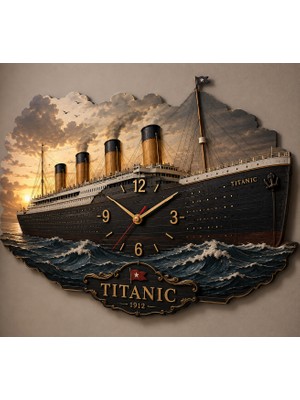 Twistify Titanic Temalı Büyük Boy Dekoratif Ahşap Duvar Saati (90X60 Cm) – Nostaljik & Modern Salon, Ofis Duvar Dekoru