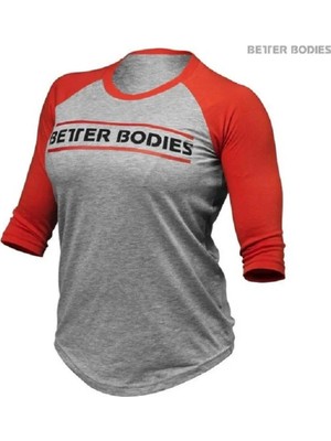 Better Bodies Womens Baseball Tee - Grey Melange-Red