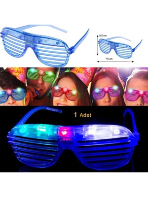 Pandoli LED Işıklı Panjur Gözlük Mavi Renk 1 Adet Retro Hawai Hallow