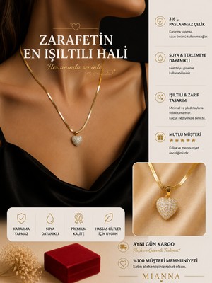 Mianna Kadın Zirkon Taşlı Kalp Kolye – Gold Renkli Parlak ve Şık Çelik Kolye