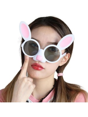 Pandoli Beyaz Pembe Renk Tavşan Şeklinde Camsız Parti Gözlüğü 1 Adet 14X14 cm