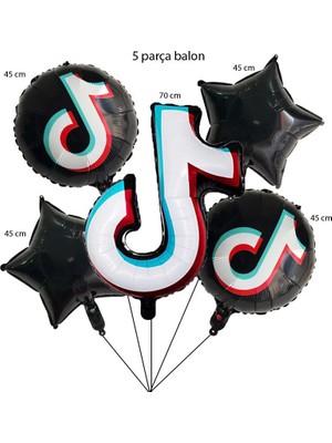 Pandoli Tiktok Sembolü Şeklinde Folyo Balon 5 Li Set Siyah Renk