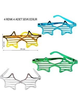 Pandoli 4 Renk Plastik Camsız Yıldız Panjur Şekilli Parti Gözlüğü 4 Adet Retro
