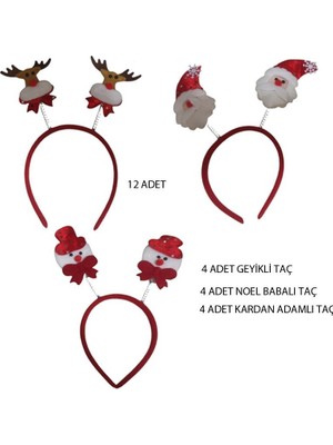 Pandoli Kardan Adam Noel Baba Geyik Figürlü Taç Yılbaşı Tacı 12 Adet