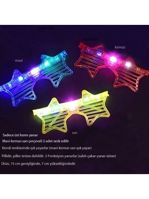 Pandoli 3 Renk 3 Adet Yıldız Şeklinde LED Işıklı Panjur Gözlük Hawai Retro Hallow
