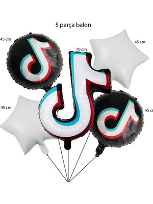 Pandoli Tiktok Sembolü Şeklinde Folyo Balon 5 Li Set Beyaz Renk