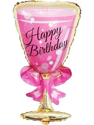 Pandoli Bride Happy Birthday Şampanya Kadehi Şeklinde Folyo Balon 103X49 cm Pembe 1 Adet