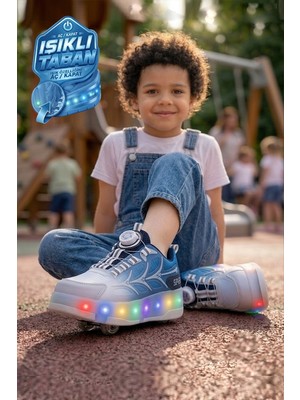 Nstil Unisex Yetişkin Çocuk Spor Ayakkabı Akıllı Bağcıklı Çıkarılabilen Patenli Işıklı Sneaker 003