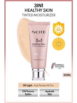 3 in 1 Healthy Skin Light Tinted Moisturizer SPF 50 Renk Ton Eşitleyici Aydınlatıcı Krem 00 Açık Ton