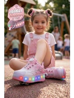 Nstil Unisex Yetişkin Çocuk Spor Ayakkabı Akıllı Bağcıklı Çıkarılabilen Patenli Işıklı Sneaker 003