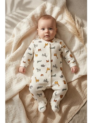 Babydonat Lumi Safari Desenli %100 Pamuklu Fitilli Bebek Uyku Tulumu - Çıtçıtlı ve Patikli Tasarım