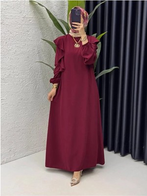 Betes Canan Kadın Tesettür Bordo Krep Kumaş Canan Model Elbise
