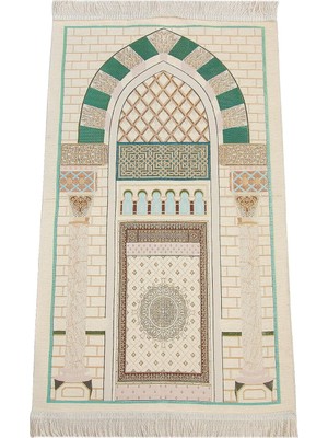 Renas Store Lüks Mihrap Desenli Şönil Dokuma Seccade Krem