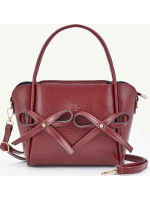 SHAKA Bordo SHK342 Suni Deri,fermuarlı,fiyonk Detaylı,uzun Askılı,el,kol ve Omuz Çantası