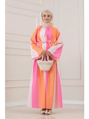 Sevitli Eflal Şeritli Hakim Yaka Elbise-Pembe