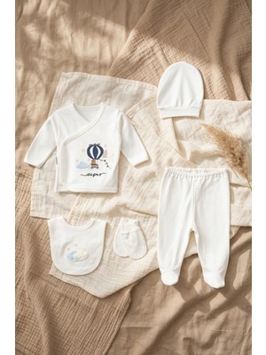 Babydonat Nube Dreamer Nakışlı 5’li Bebek Hastane Çıkış Seti - %100 Pamuklu Ekru Yenidoğan 0-3 Ay Takımı