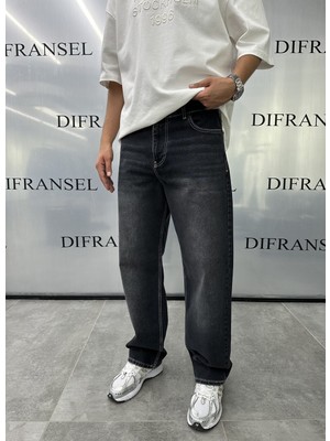 Difransel Jeans Beyaz Kontrast Dikişli Baggy Fit Kot Pantolon