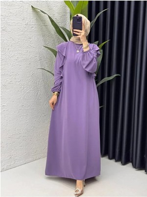 Betes Canan Kadın Tesettür Lila Krep Kumaş Canan Model Elbise