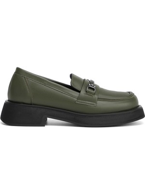 Tergan Haki Hakiki Deri Kadın Loafer - K25S1AY68178-H48