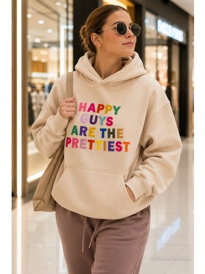 Madmext Bej Renkli Nakışlı Bisiklet Yaka Sweatshirt MG1574