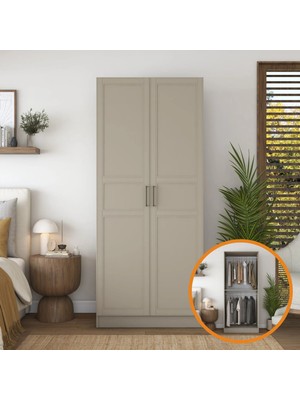 Rani BA248 Membran Kapaklı Gardırop 2 Kapaklı Raflı 2 Askılı Elbise Dolabı Kumtaşı