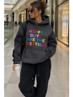 Madmext Füme Renkli Nakışlı Bisiklet Yaka Sweatshirt MG1574