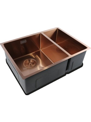 Crauf Stella 4563 Bakır 63X45 cm Evye + Attivo Pure 4065 Batarya + Sabunluk 3 Parça Set