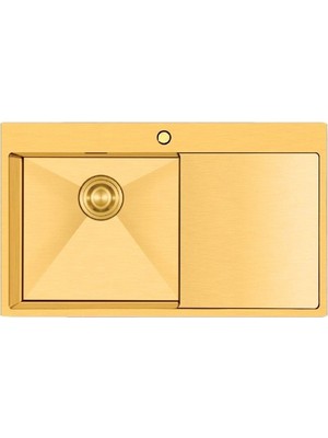 Crauf Via Lattea 6172 Sağ Altın 86X51 cm Evye + Lusso 4030 Batarya + Sabunluk 3 Parça Set