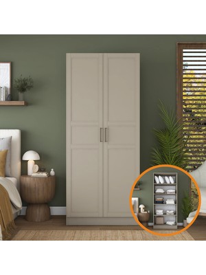 Rani BA249 Membran Kapaklı Gardırop 2 Kapaklı 4 Raflı Elbise Dolabı Kumtaşı