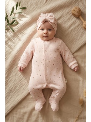 Babydonat Noktalı Çiçek Detaylı Boneli Kız Bebek Tulumu. Ayaklı % 100 Pamuklu 0-3 Ay