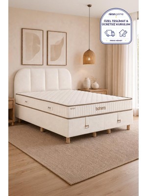 Niron Bohem Nms Klapa 140X190 cm Çift Kişilik Yatak Baza Başlık Seti - Nms Sert Ortopedik