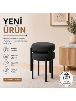 Evdera Mobilya Cemre 2li Puf Tabure Bench Makyaj Sandalyesi Siyah Ayak