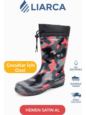Liarca Çocuk Premium Su Geçirmez Yün Astarlı Yağmur ve Kar Raining Çizmesi Kaymaz Taban