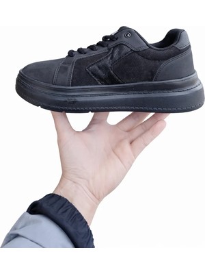 Liarca Siyah Kadın Sneaker Kalın Taban Bağcıklı Rahat Günlük Yürüyüş Spor Ayakkabı