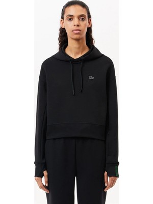 Lacoste Kadın Relaxed Fit Kapüşonlu Siyah Sweatshirt